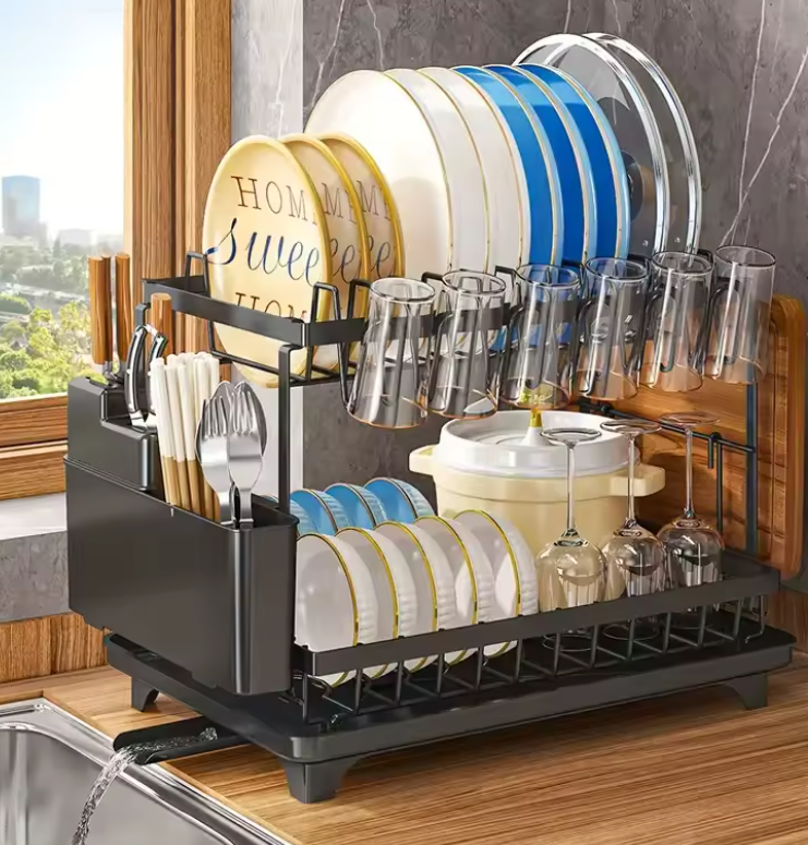 ¿Tu cocina vive en desorden? Ordena, seca y aprovecha cada espacio con el Escurridor Multifuncional Doble Nivel™.